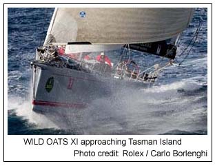 WILD OATS XI approaching Tasman Island, Photo credit: Rolex / Carlo Borlenghi